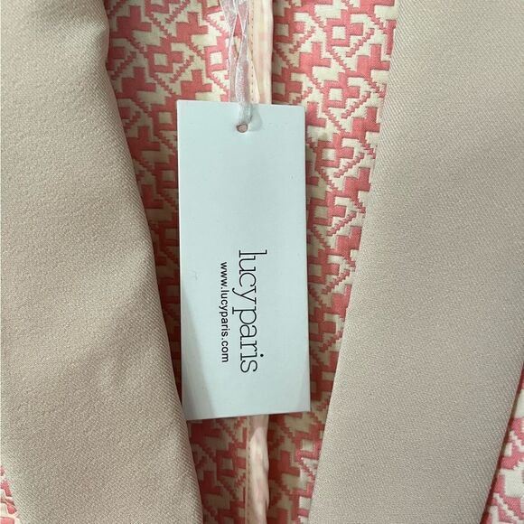 NWT LUCY PARIS Long Sleeve Patterned Peplum Blazer Pink White Women’s Size Med - Picture 6 of 7
